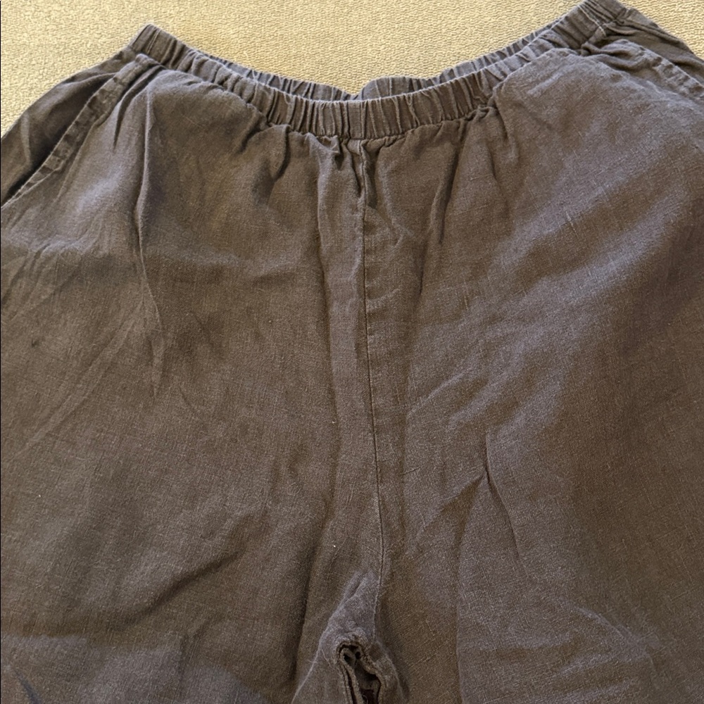 FLAX Pull-On Elastic Waist Brown Pants Size Medium Linen Pockets (TD) - Picture 3 of 7